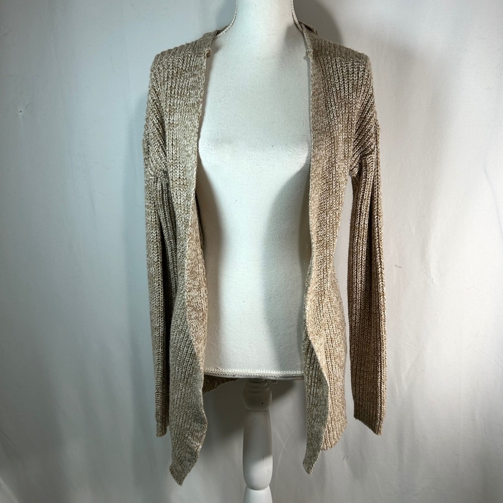 Derek Heart Cardigan Sweater Open Front Knit Beige Marled Women's Medium
